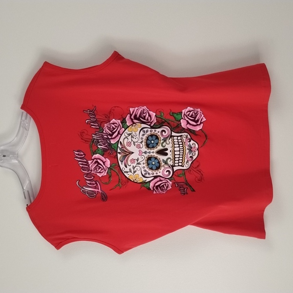Babes Biker Wear USA Red Sleeveless Bling  Laconia Rally Week 2017 Cut Out Tee